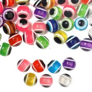 Trend wholesale acrylic 10mm round multicolor electroplate crystal candy strip loose DIY beads for making pen bracelets