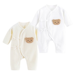 Pagliaccetto per <span class=keywords><strong>neonato</strong></span> con bottone a scatto, design a forma di orso, tinta unita, a righe, 100%, manica lunga, pagliaccetto per bambini - Product Image 1