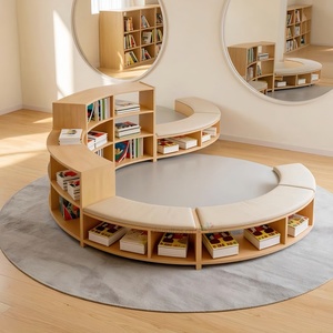 Banc incurvé Chiquitos Library avec étagère de rangement, sièges pour bibliothèque scolaire avec bibliothèque, coin lecture incurvé avec rangement - Product Image 4