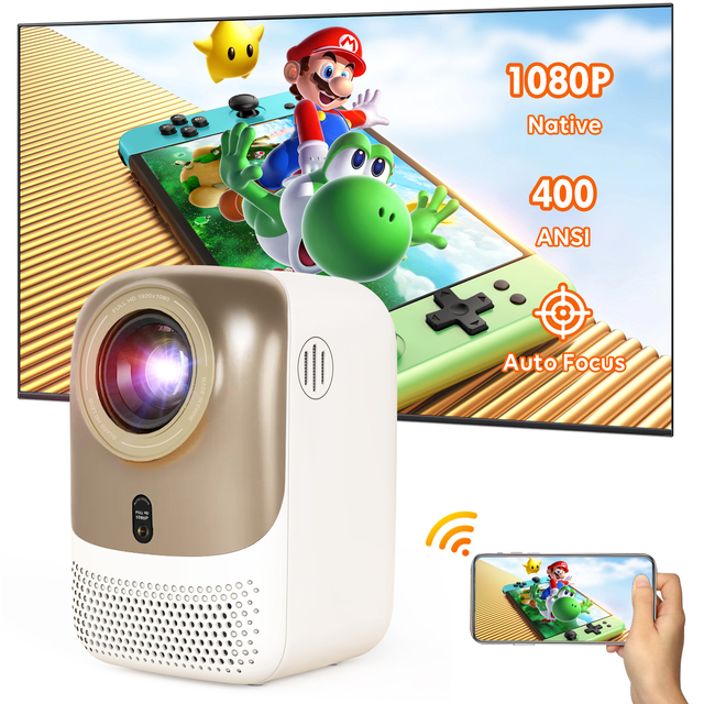 CRE CR38 4K Ready 1080P LED LCD Home Theater Mini Projector 400 ANSI Lumens Portable Smart 3D Ready HIFI Stereo Sound Business