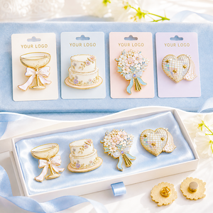 Badges de revers personnalisés en émail pour célébration de mariage, bouquet de gâteaux de douche nuptiale et champagne - Product Image 3
