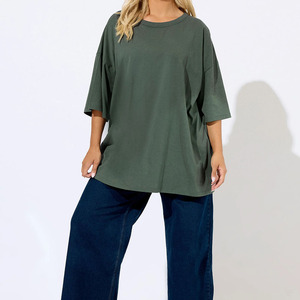 เสื้อยืดคอตตอน 100% เป็นมิตรกับสิ่งแวดล้อม ระบายอากาศได้ดี ทรงหลวมไหล่ตก สำหรับผู้หญิง สั่งทำได้ เสื้อยืดโอเวอร์ไซส์เนื้อหนาสำหรับฤดูร้อน - Product Image 5