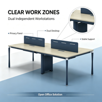 Cadres de table de bureau modernes avec revêtement thermolaqué pour poste de travail de réunion 4 personnes