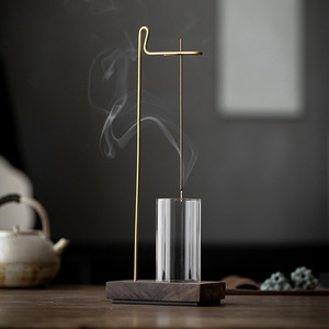 Inverted Incense Holder Walnut Wood Base With Glass Cylinder For Home <b>Tea</b> Ceremony Aromatherapy <b>Diffuser</b> - Product Image 1