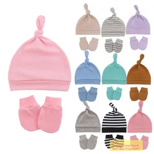 Custom logo 0-6 month unisex baby accessories soft newborn baby hat beanies infant baby hat and mitten sets