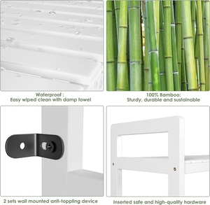 מדף אחסון מעל האסלה בעל <span class=keywords><strong>3</strong></span> קומות, עצמאי, חוסך מקום, רב תכליתי לארגון חדר האמבטיה עם מדף מתכוונן - Product Image 3