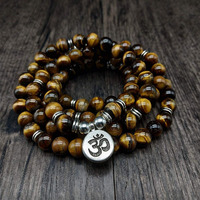 Personnalisé boho hindou naturel oeil de tigre pierre précieuse 108 yoga prière méditation perles tasbih chapelet bracelet collier bijoux