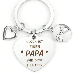 Llavero de acero inoxidable con dijes de corazón y mano, regalo para papá para el Día del Padre - Product Image 5
