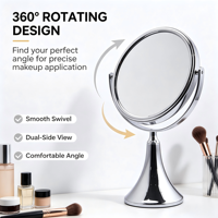 Miroir de table double face avec base trompette en métal chromé argenté, miroir de maquillage rond de bureau, miroir cosmétique, vente en gros