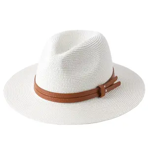 Amazon ebay hotsale Wholesale New Panama Soft Shaped Straw Hat Summer Women/Men Wide Brim Beach Sun Cap UV Protection Fedora Hat