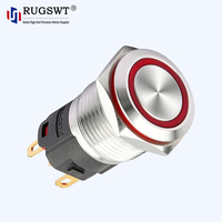 Interrupteur à bouton-poussoir métallique 16 mm, étanche IP65, avec LED anneau/insigne d'alimentation, laiton nickelé, à enclenchement/momentané