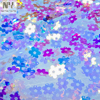 Tissu Nanyee Textile rose et bleu irisé brillant, brodé avec un support en maille, 18 mm, forme de grande fleur, tissu à paillettes pour mariage, 100%