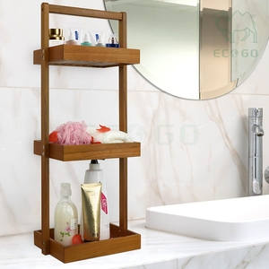 Étagère de rangement d'angle en bambou creux pour cuisine et salle de bain avec poignée - Product Image 1