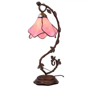 Blue&Pink Flower Tiffany Style Stained Glass Table Lamp Reading Lamp for Bedside