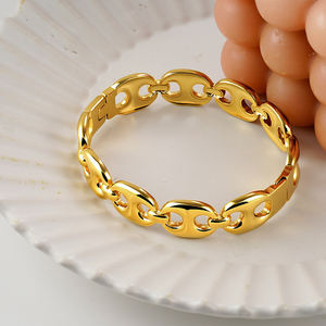 Brazalete Grueso de Acero Inoxidable Chapado en Oro de 18k, Diseño Geométrico de Nariz de Cerdo y Grano de Café, Impermeable, para Mujer, Modelo B252661 - Product Image 6