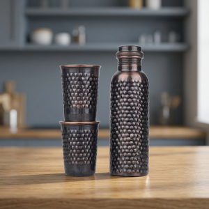 Ensemble de bouteilles d'eau en verre cuivre antique à texture martelée, revêtement anti-corrosion, résistant à l'eau bouillante, compatible lave-vaisselle, boîte personnalisée - Product Image 1