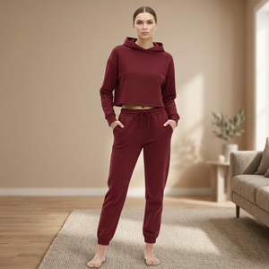 New Product Manufacturers Street Wear Unisex Casual Eco-Friendly Maternity <b>Crop</b> Tracksuit 100% Cotton Two-Piece Set Winter - Product Image 1