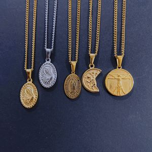 Collier en <span class=keywords><strong>or</strong></span> plaqué 18 carats avec chaîne <span class=keywords><strong>gourmette</strong></span>, collier religieux pour hommes, femmes et garçons, collier Vierge de Guadalupe - Product Image 5