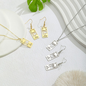 Conjunto de collar con colgante de árbol de coco y océano de acero inoxidable para mujer, joyería geométrica de moda, regalo - Product Image 1