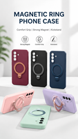 Étui en silicone liquide magnétique pour Samsung Galaxy A57 5G, coque mate douce avec support rotatif en métal