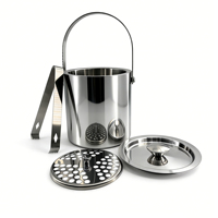 Seau à glace en acier inoxydable BSCI 304 avec couvercle, 1,3 L, à double paroi isolé, refroidisseur à champagne et vin pour bar, fête en plein air