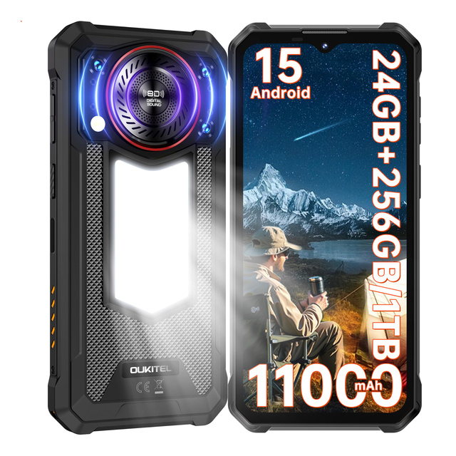 OUKITEL WP53 Pro Rugged Phone 11000mAh Battery 18W Charging 8GB RAM 256GB ROM 50MP Camera Camping Light IP68 Waterproof Celular