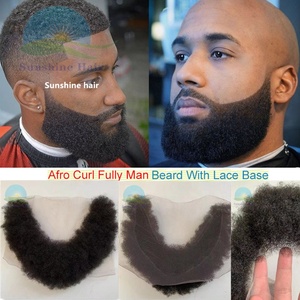 4mm afro Curl Real Indian tóc con người thực tế ria mép và râu đầy đủ ren cơ sở toupee cổ - Product Image 5