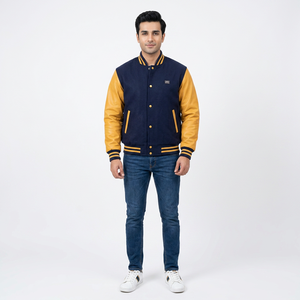 Custom Embroidery Pure <b>Leather</b> Men's Varsity <b>Jacket</b> Cheap Letterman Style <b>Winter</b> Casual Mandarin CollegeBaseballjacket for men - Product Image 1