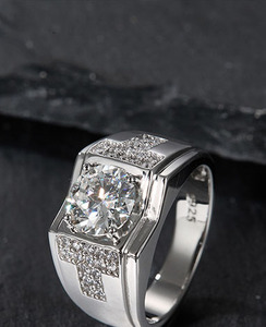S925 Sterling <b>Silver</b> Bold Wide Band Main Stone Moissanite <b>Men</b> <b>Ring</b> Business Luxury Engagement Gift Trending Male Finger <b>Ring</b> - Product Image 4