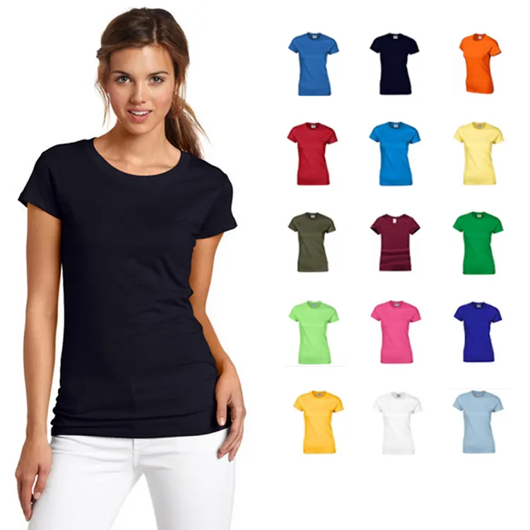 Bayan t-shirt rahat özel Logo grafik düz kısa kollu Slim Fit yaz Tee gömlek kadınlar bayanlar için toplu RS00642