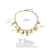 Collier Bohème XY 5885 Plaqué Or avec Émail, Poisson, Étoile de Mer, Perle, Résine, Chaîne en Acier Inoxydable et Breloques Perles en Bois