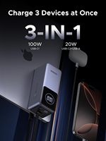 UGREEN Nexode PB723 Power Bank 20000mAh 130W avec câble USB C intégré, chargeur portable pour ordinateur portable, voyage, charge rapide 80W