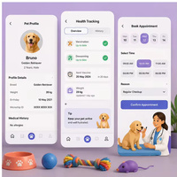 Application de services pour animaux de compagnie avec carte des vétérinaires, des salons de toilettage, des services de gardiennage et de promenade de chiens près de chez vous, multilingue pour MAC/Linux, pour les propriétaires d'animaux.