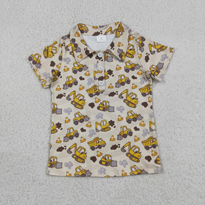 เสื้อโปโลเด็กผู้ชายลายรถก่อสร้าง แขนสั้น สไตล์ลำลอง สำหรับฤดูร้อน ขายส่ง - Product Image 1