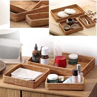Plateau de service en rotin, plateau organisateur en osier tissé à la main, plateau rectangulaire pour le petit-déjeuner, les boissons, les collations, les fruits