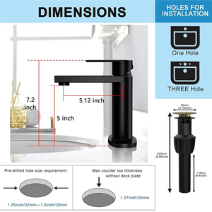 Grifo de lavabo de una sola manija de acero inoxidable montado en cubierta negra mate de alta calidad para Baño - Product Image 6