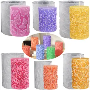 Hot selling 6Pcs flower silicone mold for candle DIY dinner candle molds wax gypsum making cylinder rose silicone candle mold