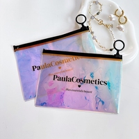 Pochette zippée en PVC holographique personnalisée de luxe avec logo, sac cosmétique durable en plastique irisé, petit emballage pour bijoux, sac à fermeture éclair