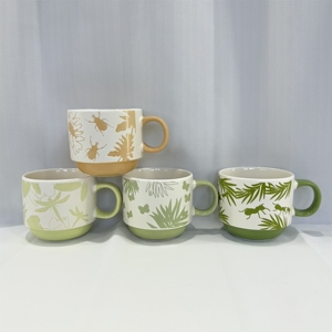 New Style Lower Price Insect Pattern <b>Ceramic</b> <b>Mug</b> Nature Themed Design Green Yellow Color <b>Ceramic</b> <b>Mug</b> - Product Image 1