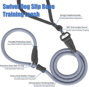 Heavy Duty Pet Training Leash Soft Nylon Metal Clip Tactical Dog Leash Anti-Tangle Mechanism Slip Dog Rope Leash - Product Image 3