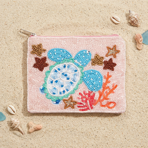 Pochette à monnaie carrée brodée en forme de tortue, faite à la main avec perles, sac à fermeture éclair en coton, décontracté, tendance, cadeau promotionnel, couleurs assorties - Product Image 4