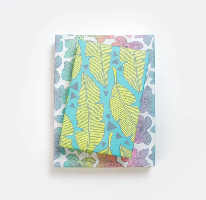 Double-Side Tropical Banana Leaves/Rainbow Orchids Custom Wrapping Paper