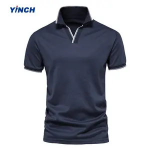 Yinch Polo Heren T-Shirt 2024 Lente/Zomer Nieuwkomer-Effen Kleur V-Hals Poloshirt-Korte Mouw Werkkleding Top Voor Heren