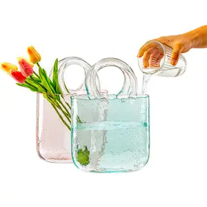 Manufacture directe sac à main Vase avec bol à poisson fleur verre désherbage Vase sac à main forme Vase à fleurs