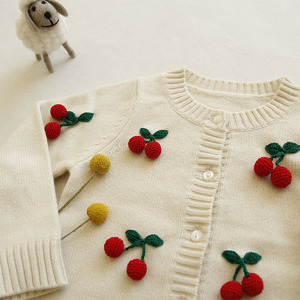 Cardigan in Cashmere per Bambini 80-110cm, Maglione da <span class=keywords><strong>Bambina</strong></span> con Adorabile Pompon a Forma di Ciliegia - Product Image 5
