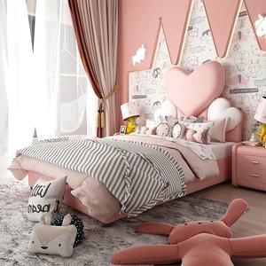 NOVA Neues Design Mädchen Rosa Herzförmiges Gepolstertes Kopfteil Schlafzimmer-Set Möbel Massivholz Kinderbett mit Stauraum - Product Image 1