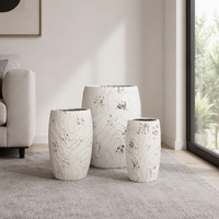 Grosir 3PCS Set Pot Bunga Fiber Clay Ukuran Sesuai Pesanan, Dekoratif untuk Rumah, Taman, Meja, dan Lantai