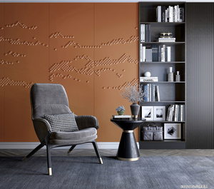 Intaglio fatto a mano su misura 3d con motivo testurizzato pannello da parete impermeabile in pelle con rivestimento in tessuto interno decorativo <span class=keywords><strong>per</strong></span> la casa - Product Image 3