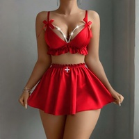 Ensemble de lingerie sexy pour infirmière B1143, soutien-gorge à volants blanc pour femmes, mini-jupe, uniforme de cosplay, costume de jeu de rôle, Halloween