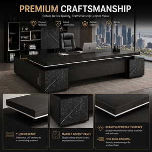 Postazione di Lavoro Direzionale a L Moderna e Lussuosa con Gestione Cavi Nascosta, Scrivania in MDF E1 ad Alta Densità, Ampio Armadio Contenitore - Product Image 6